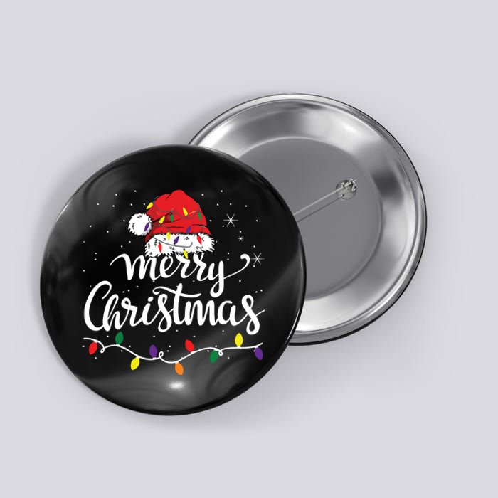 Merry Christmas Lights Red Santa Hat Xmas Family Button