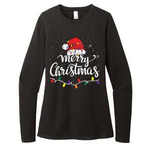 Merry Christmas Lights Red Santa Hat Xmas Family Womens CVC Long Sleeve Shirt