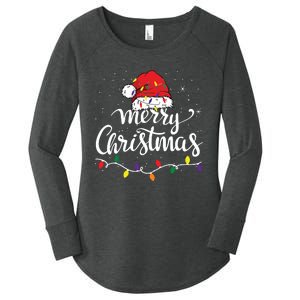 Merry Christmas Lights Red Santa Hat Xmas Family Women's Perfect Tri Tunic Long Sleeve Shirt