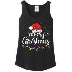 Merry Christmas Lights Red Santa Hat Xmas Family Ladies Essential Tank