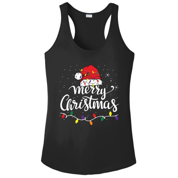 Merry Christmas Lights Red Santa Hat Xmas Family Ladies PosiCharge Competitor Racerback Tank