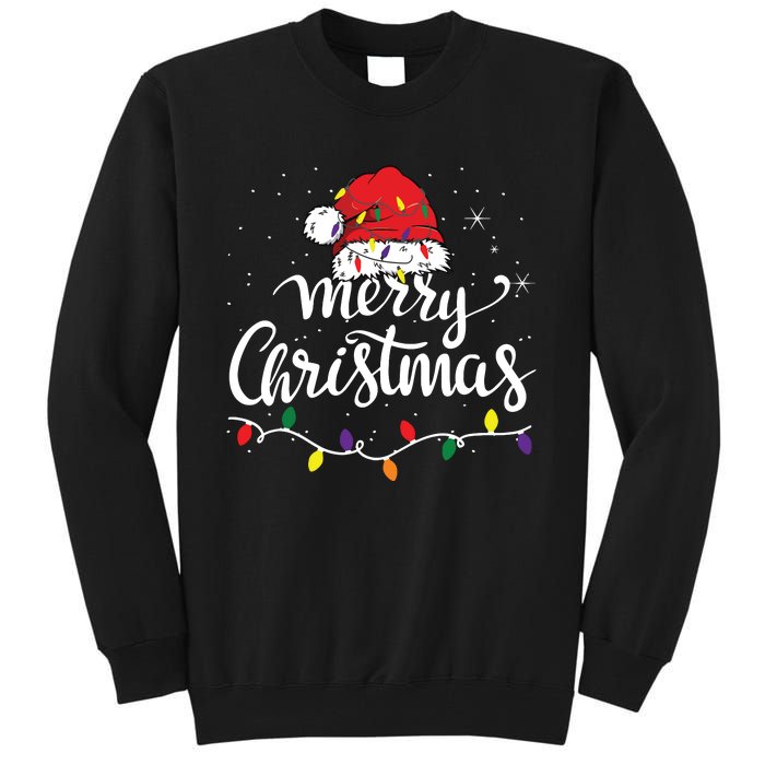 Merry Christmas Lights Red Santa Hat Xmas Family Tall Sweatshirt