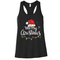 Merry Christmas Lights Red Santa Hat Xmas Family Women's Racerback Tank