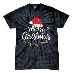 Merry Christmas Lights Red Santa Hat Xmas Family Tie-Dye T-Shirt