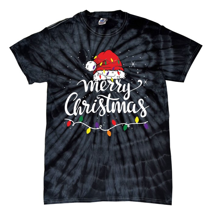 Merry Christmas Lights Red Santa Hat Xmas Family Tie-Dye T-Shirt