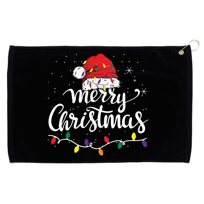 Merry Christmas Lights Red Santa Hat Xmas Family Grommeted Golf Towel