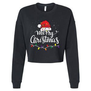 Merry Christmas Lights Red Santa Hat Xmas Family Cropped Pullover Crew