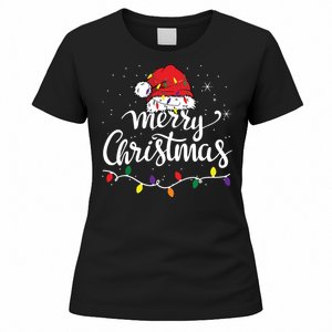 Merry Christmas Lights Red Santa Hat Xmas Family Women's T-Shirt