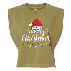 Merry Christmas Lights Red Santa Hat Xmas Family Garment-Dyed Women's Muscle Tee