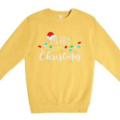 Merry Christmas Lights Red Santa Hat Xmas Family Premium Crewneck Sweatshirt