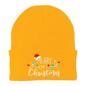 Merry Christmas Lights Red Santa Hat Xmas Family Knit Cap Winter Beanie