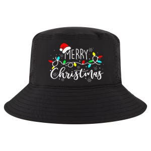 Merry Christmas Lights Red Santa Hat Xmas Family Cool Comfort Performance Bucket Hat