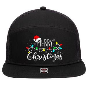 Merry Christmas Lights Red Santa Hat Xmas Family 7 Panel Mesh Trucker Snapback Hat