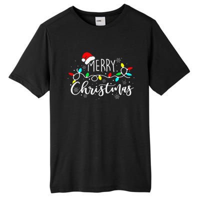 Merry Christmas Lights Red Santa Hat Xmas Family Tall Fusion ChromaSoft Performance T-Shirt