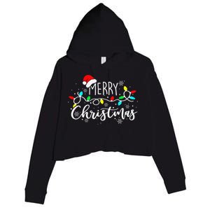 Merry Christmas Lights Red Santa Hat Xmas Family Crop Fleece Hoodie