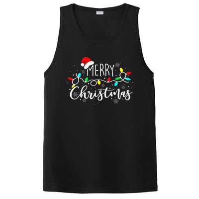 Merry Christmas Lights Red Santa Hat Xmas Family PosiCharge Competitor Tank