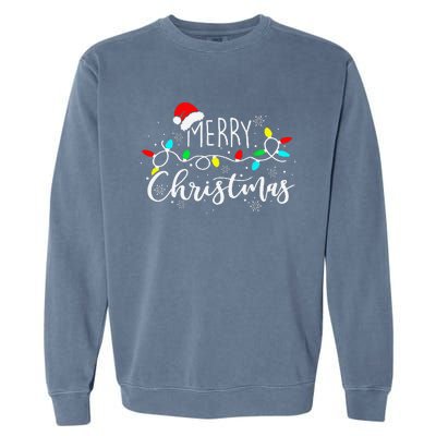 Merry Christmas Lights Red Santa Hat Xmas Family Garment-Dyed Sweatshirt