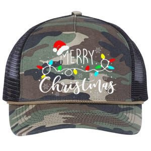 Merry Christmas Lights Red Santa Hat Xmas Family Retro Rope Trucker Hat Cap