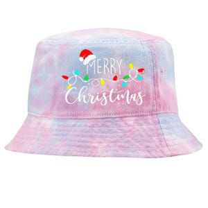 Merry Christmas Lights Red Santa Hat Xmas Family Tie-Dyed Bucket Hat