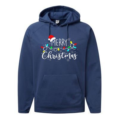 Merry Christmas Lights Red Santa Hat Xmas Family Performance Fleece Hoodie