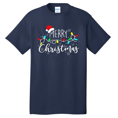 Merry Christmas Lights Red Santa Hat Xmas Family Tall T-Shirt