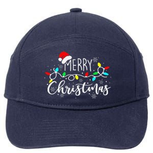 Merry Christmas Lights Red Santa Hat Xmas Family 7-Panel Snapback Hat