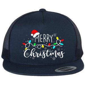 Merry Christmas Lights Red Santa Hat Xmas Family Flat Bill Trucker Hat