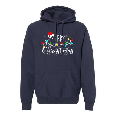 Merry Christmas Lights Red Santa Hat Xmas Family Premium Hoodie