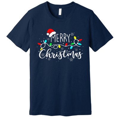 Merry Christmas Lights Red Santa Hat Xmas Family Premium T-Shirt