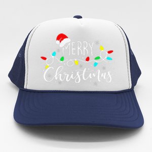 Merry Christmas Lights Red Santa Hat Xmas Family Trucker Hat