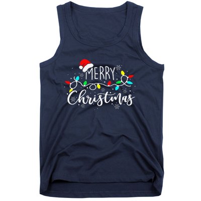 Merry Christmas Lights Red Santa Hat Xmas Family Tank Top