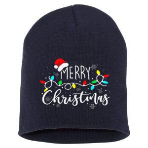 Merry Christmas Lights Red Santa Hat Xmas Family Short Acrylic Beanie