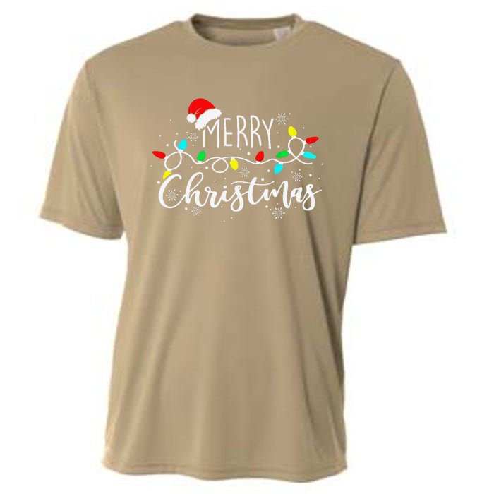 Merry Christmas Lights Red Santa Hat Xmas Family Cooling Performance Crew T-Shirt