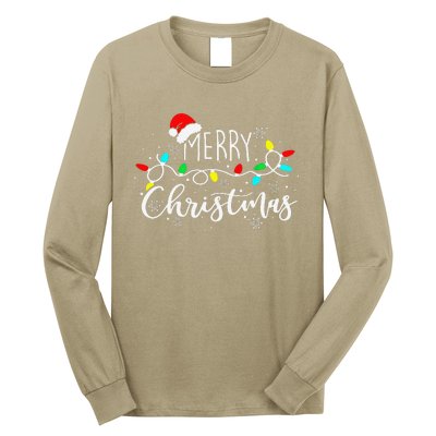 Merry Christmas Lights Red Santa Hat Xmas Family Long Sleeve Shirt