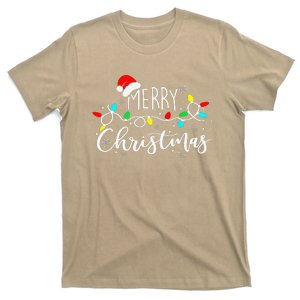 Merry Christmas Lights Red Santa Hat Xmas Family T-Shirt