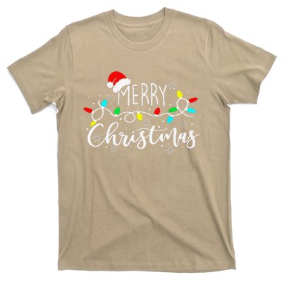 Merry Christmas Lights Red Santa Hat Xmas Family T-Shirt