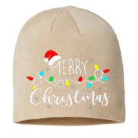 Merry Christmas Lights Red Santa Hat Xmas Family Sustainable Beanie