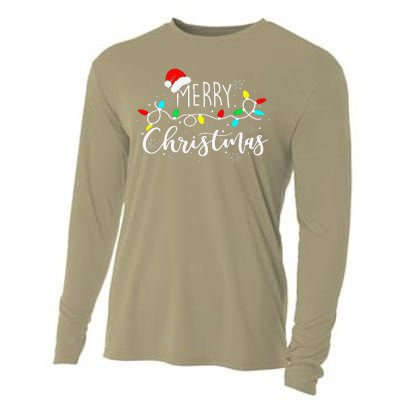 Merry Christmas Lights Red Santa Hat Xmas Family Cooling Performance Long Sleeve Crew