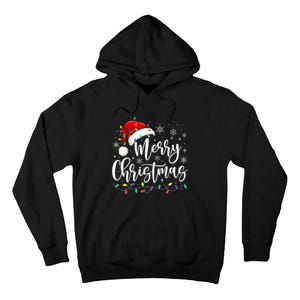 Merry Christmas Lights Red Santa Hat Xmas Family Matching Tall Hoodie