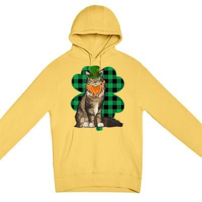 Maine Coon Leprechaun St Patricks Day Lucky Clover Gift Premium Pullover Hoodie