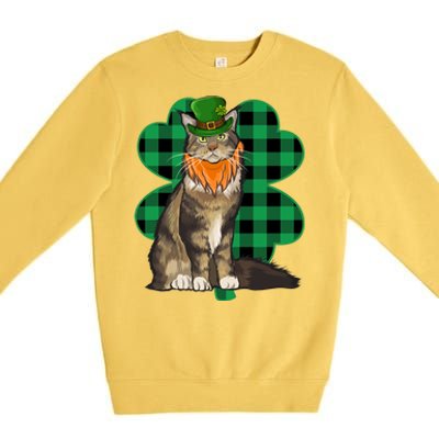 Maine Coon Leprechaun St Patricks Day Lucky Clover Gift Premium Crewneck Sweatshirt