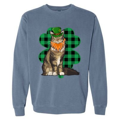 Maine Coon Leprechaun St Patricks Day Lucky Clover Gift Garment-Dyed Sweatshirt