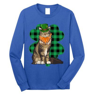 Maine Coon Leprechaun St Patricks Day Lucky Clover Gift Long Sleeve Shirt