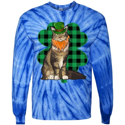 Maine Coon Leprechaun St Patricks Day Lucky Clover Gift Tie-Dye Long Sleeve Shirt