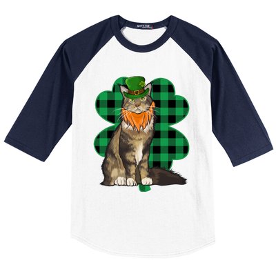 Maine Coon Leprechaun St Patricks Day Lucky Clover Gift Baseball Sleeve Shirt