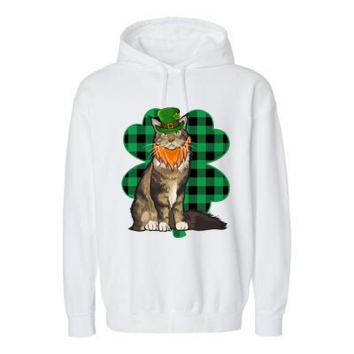 Maine Coon Leprechaun St Patricks Day Lucky Clover Gift Garment-Dyed Fleece Hoodie