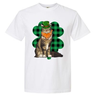 Maine Coon Leprechaun St Patricks Day Lucky Clover Gift Garment-Dyed Heavyweight T-Shirt