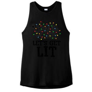 Messy Christmas Lights LetS Get Lit Funny Xmas Pajamas Cool Gift Ladies PosiCharge Tri-Blend Wicking Tank