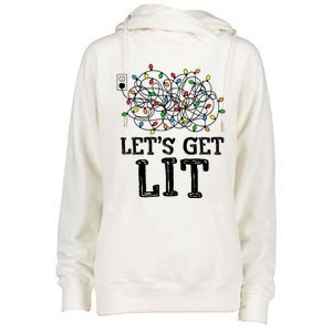 Messy Christmas Lights LetS Get Lit Funny Xmas Pajamas Cool Gift Womens Funnel Neck Pullover Hood