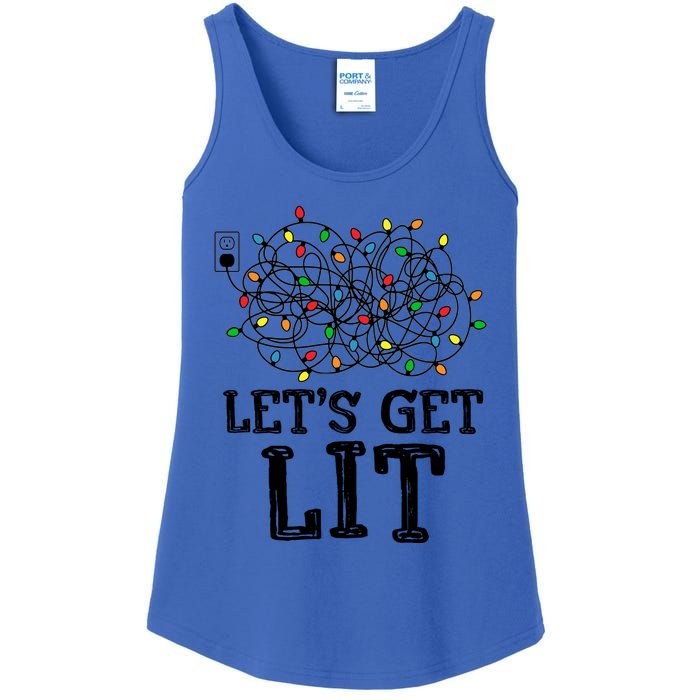 Messy Christmas Lights LetS Get Lit Funny Xmas Pajamas Cool Gift Ladies Essential Tank